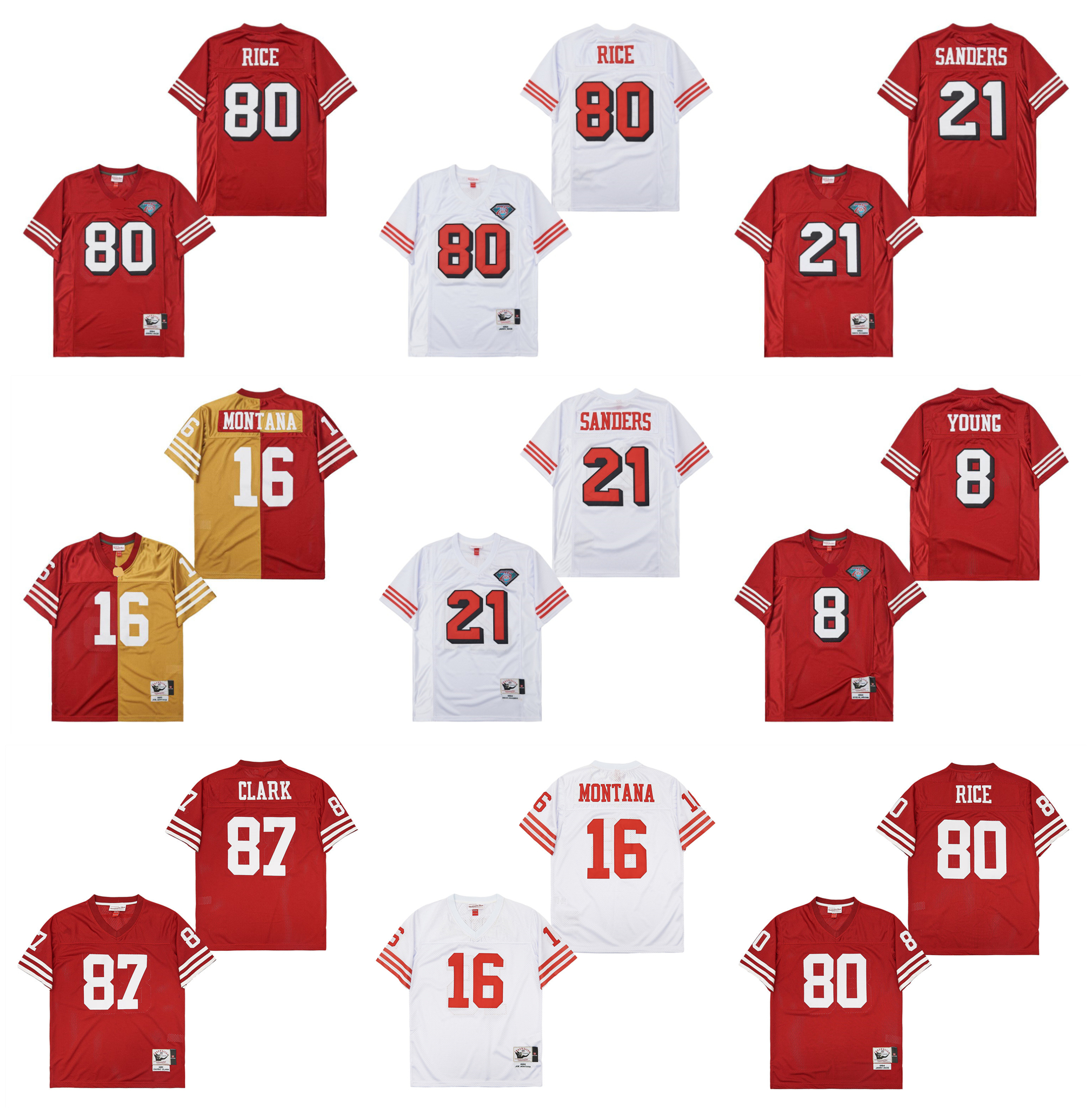 Joe Montana ers Jerry Rice #49 NCAA College Throwback Football Jersey Steve Young Ronnie Lott Deion Sanders Dwight Clark Red White Black Size S-3XL