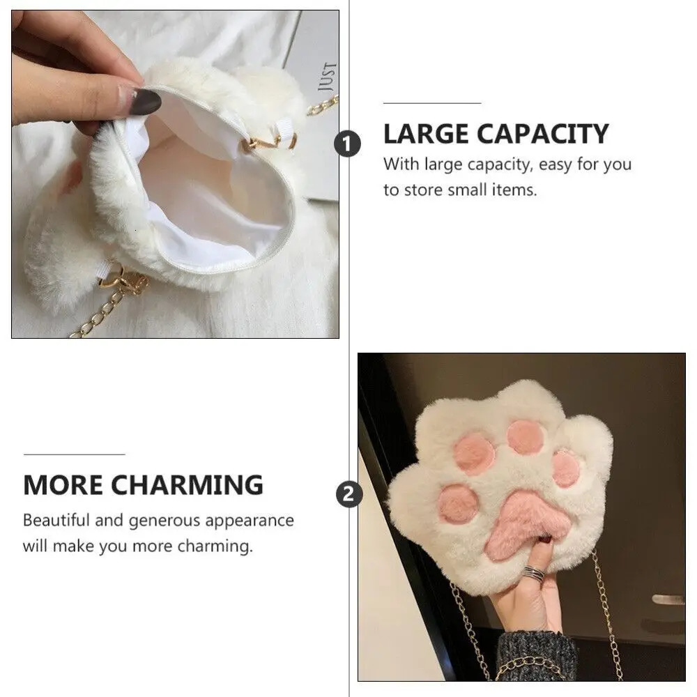 Cute Plush Shoulder Bag Cat Claw Chain Messenger 241206