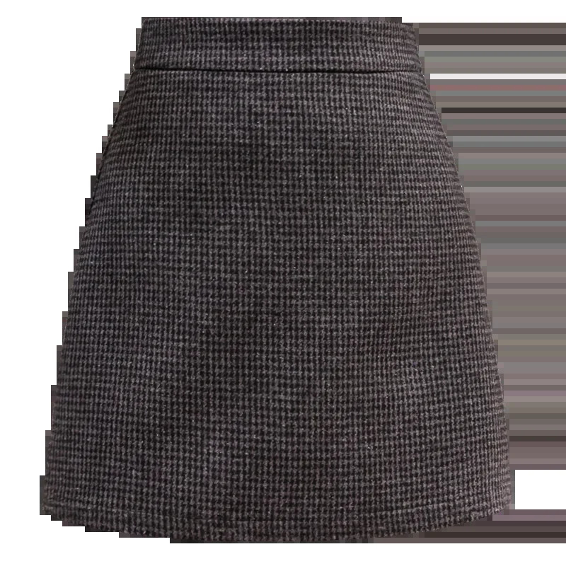 Autumn Winter Fashion Plaid A-Line Mini Skirt Womens High Waist Wool Skirt Womens Casual All match Basic Skirt 241205