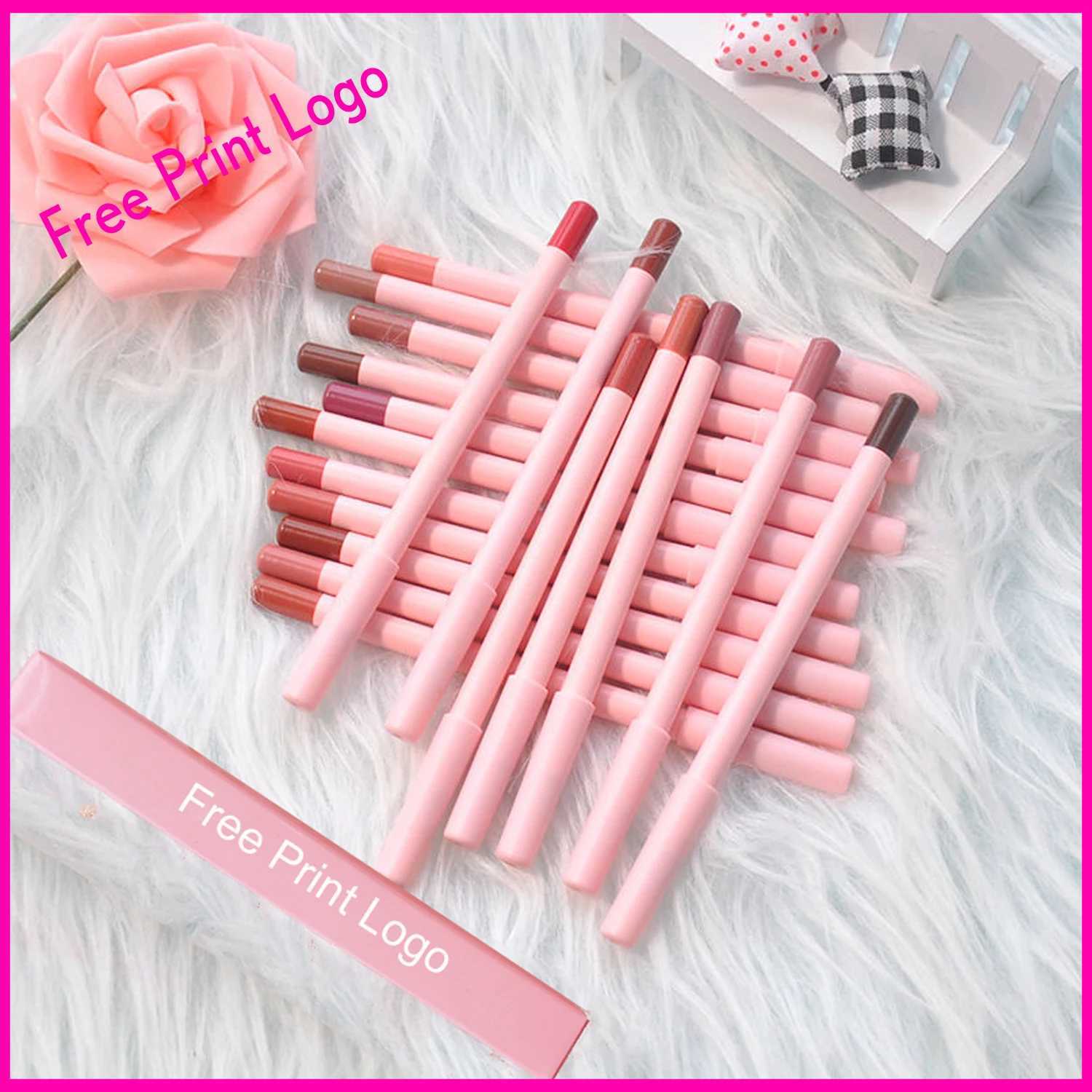 Lip liner Pink Pencil Custom Hot Sale Long Lasting Private Label White Tube 18 Colors Matte Lip Liner Nude ShadesXJ241209