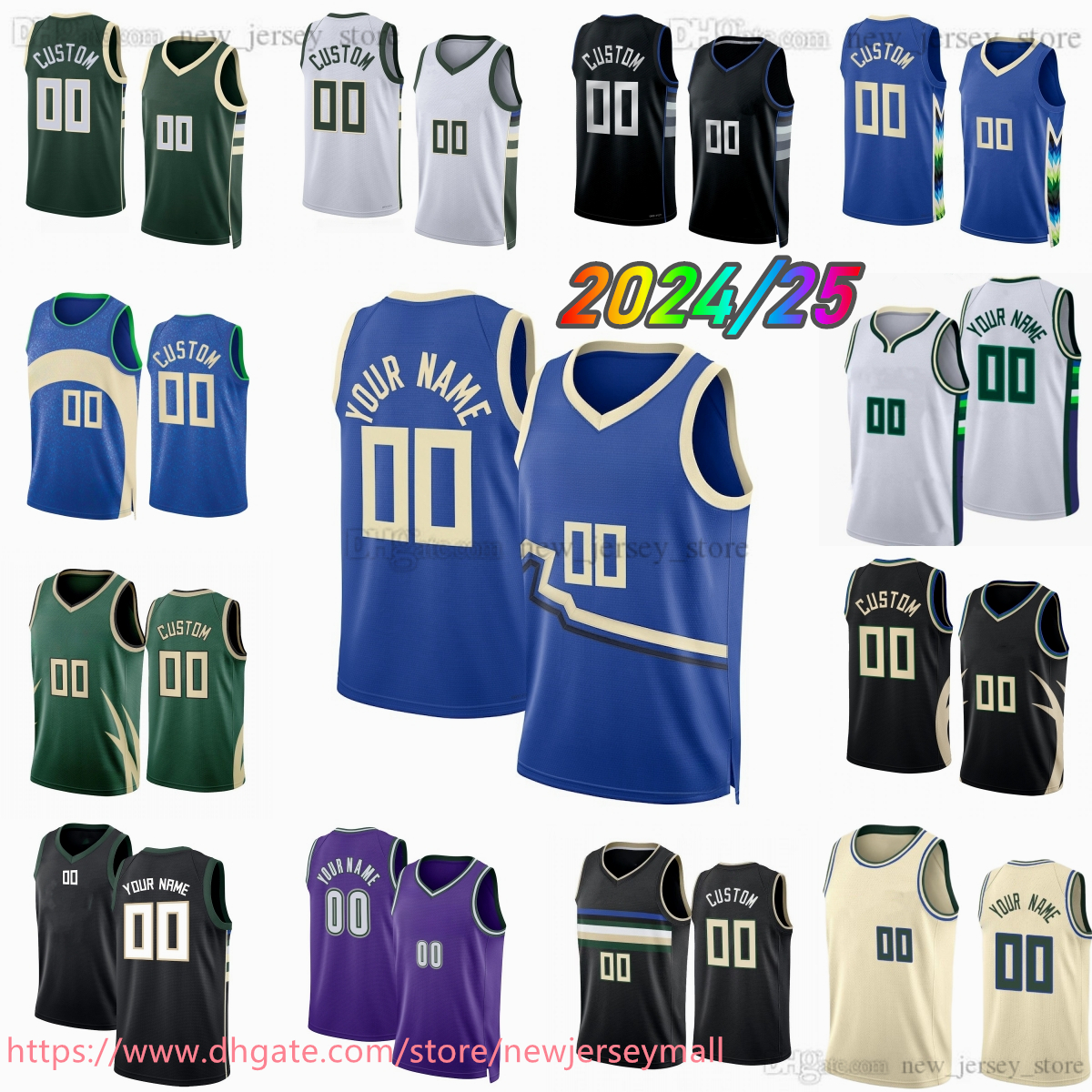 Custom 2025 New City Printed Basketball Jersey Antetokounmpo Lillard Kuzma Bobby Portis Jr. Lopez Beasley Green Prince Beauchamp Ryan Rollins Jerseys Shorts
