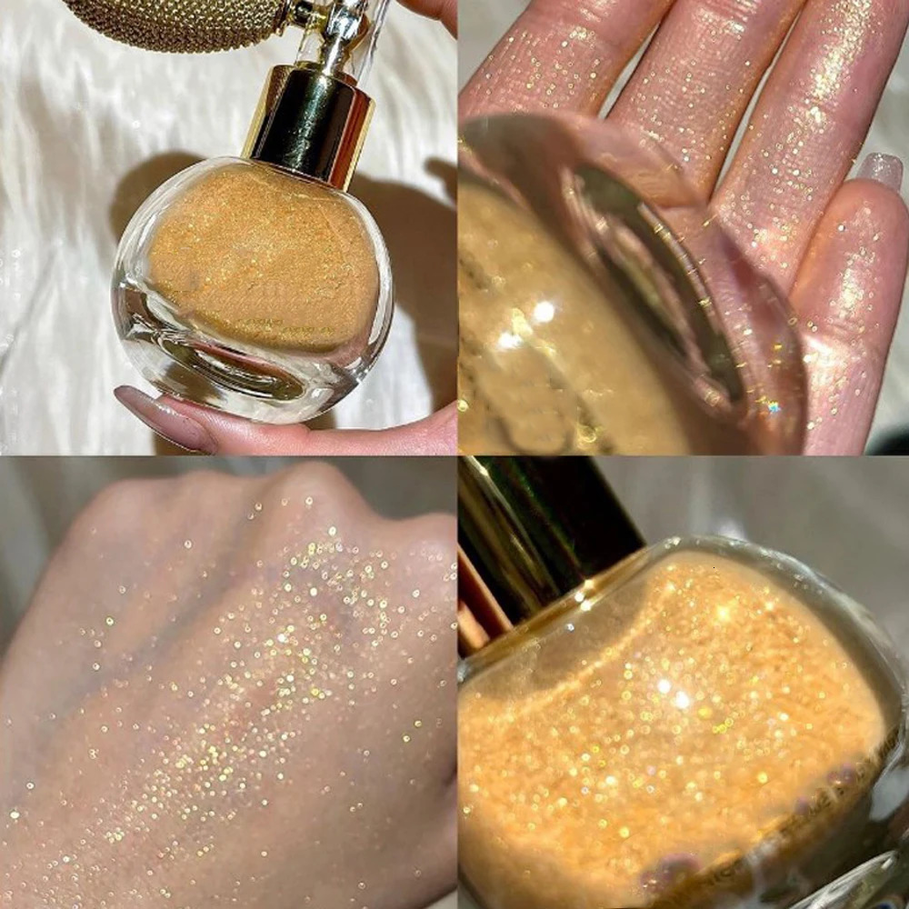 4 Colors Highlighter Powder Spray Shimmer Sparkle Powder Makeup for Face Body Pearlescent Brighten White Body High Gloss Glitter 241209