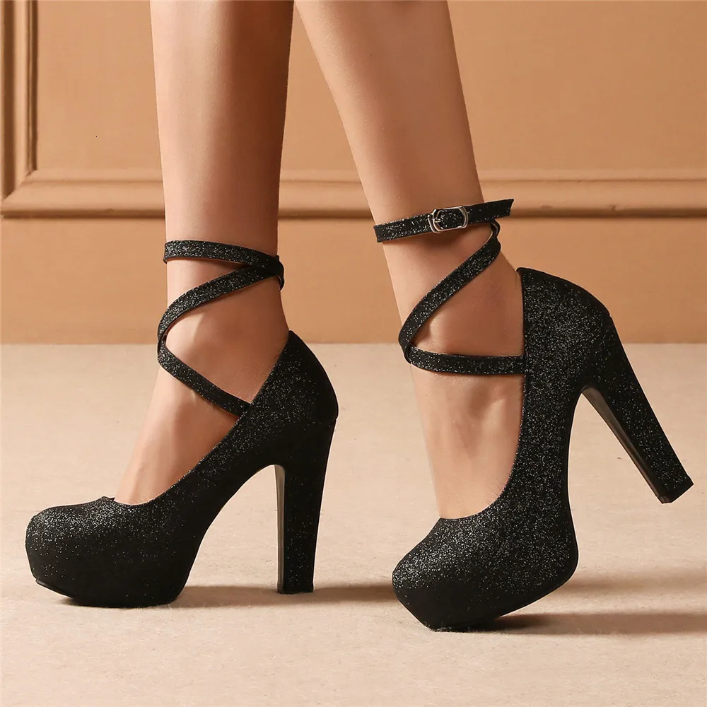 High Heels Ladies Dress Pumps Fashion Platform Women Dance Evening Party Shoes Gold Silver Black Pink Shiny Sequin Cloth 241209