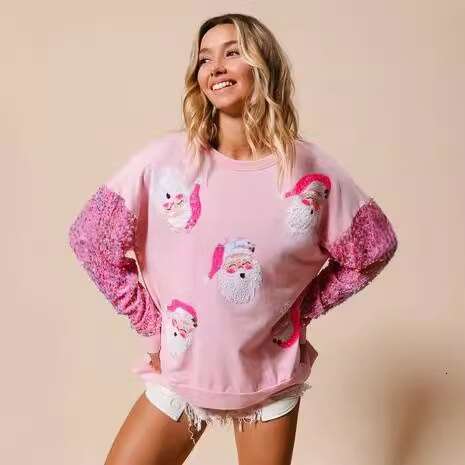 New European And American Clothing Sweet Sequined Sleeves Versatile Top Christmas Long Sleeved Hoodie Women's Fashion Quality Classic B1