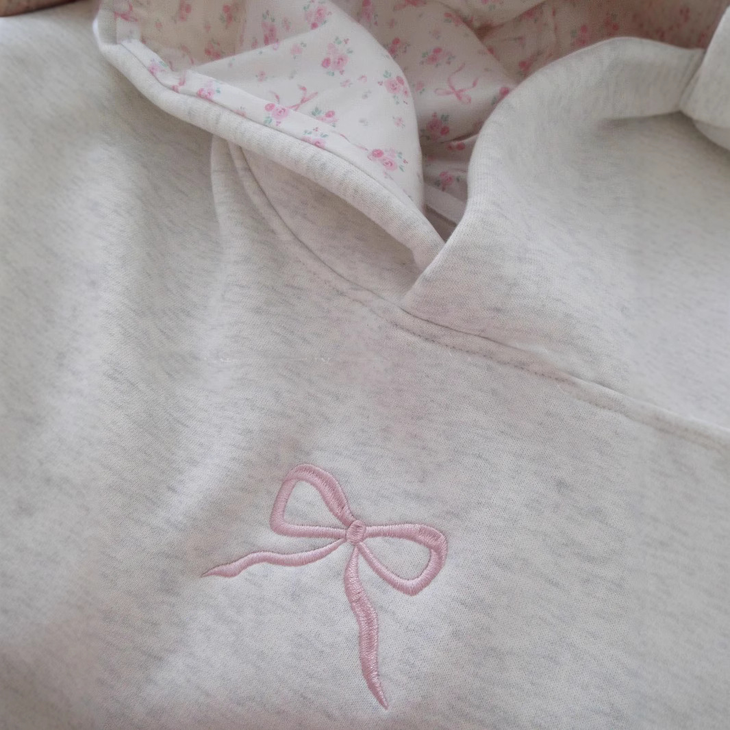 Women's Hoodies & Sweatshirts Simple Ral Letter Bow Pattern Gray Pullover Hoodie