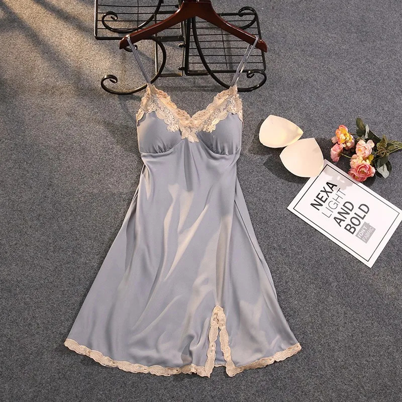 Satin Suspender Skirt Sleepwear Women Nightdress Silky Lace Nightwear Intimate Lingerie Sexy Nightgown Casual Home Dressing Gown 241209