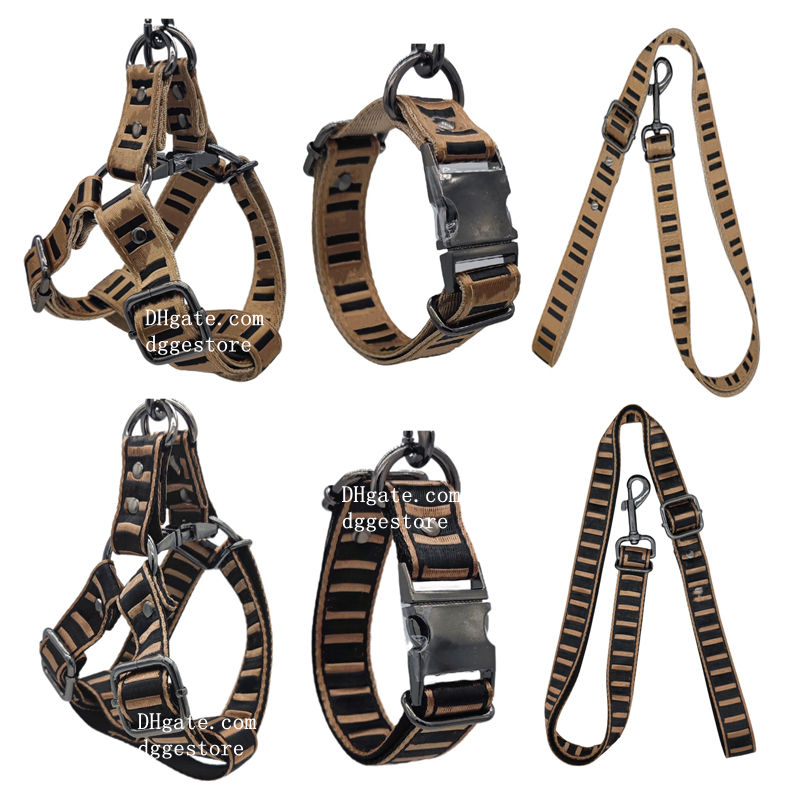 free shipping Designer Collar Leash ic Letter Pattern Heavy-Duty No Pull - Ultra Comfort, Lifetime Durability, Pet Harness for Small Medium Dog Brown 