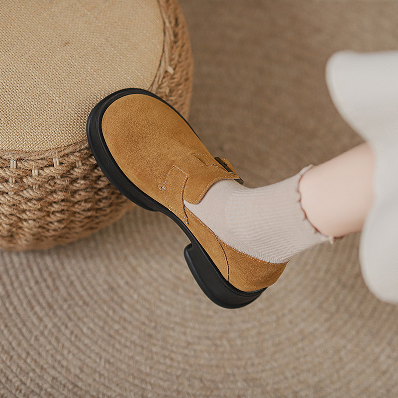 Women Casual Shoes:2025 Spring New Design Simple Leisure Style Thick Sole Retro Loafers Shoes,Khaki/Brown,fashion