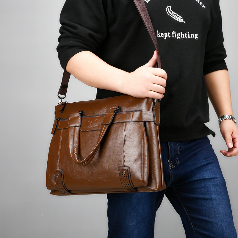 Designer's new laptop men's leather business horizontal and vertical cowhide casual bag, single shoulder crossbody bag