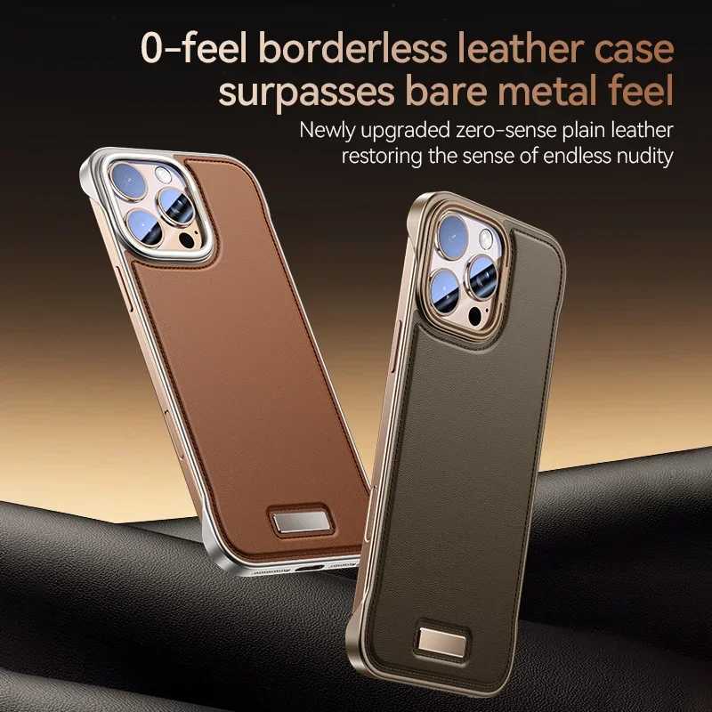 Luxury PC leather ultra-thin frameless phone case suitable for iPhone 12 13 14 15 16 Pro Max metal lens protection suitable for iPhone 16 15 Pro cover