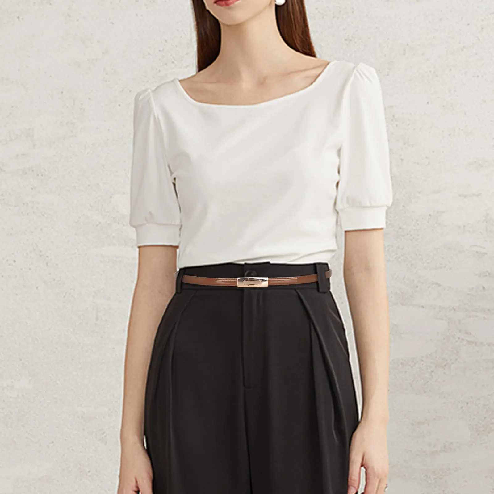 Authentic leather thin waistband can be matched with casual accessories such as dress straps tight corsets and adjustable metal buckles X241209