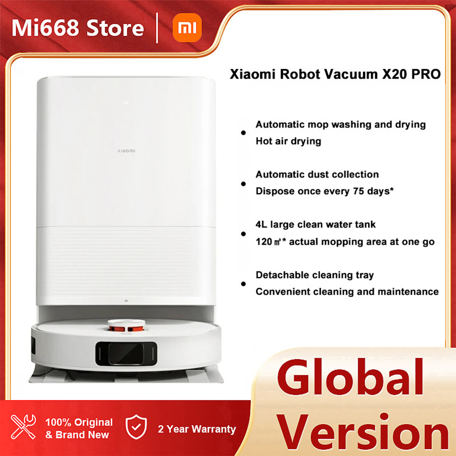 Global Version Xiaomi X20 Pro Robot Vacuum Automatic Mop Washing and Drying Dust Collection Convenient Cleaning and Maintenance