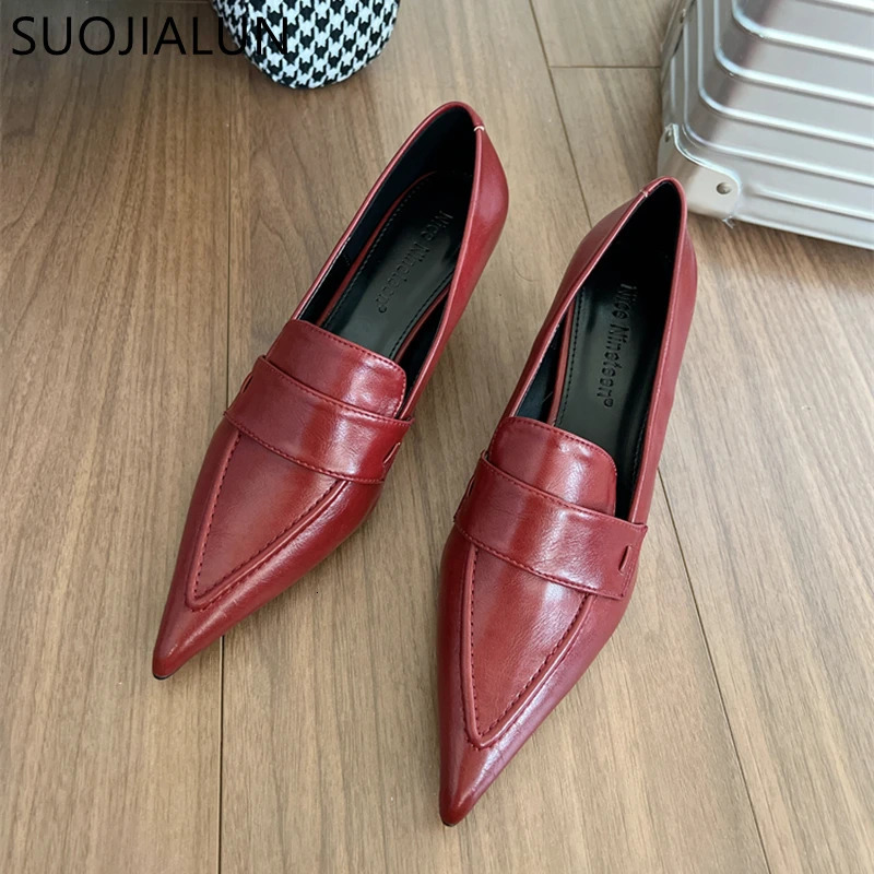 SUOJIALUN Autumn Women Pumps Shoes Fashion Pointed Toe Slip On Ladies Elegant Single Shoes Thin Low Heel Dress Pumps Shoes 241209