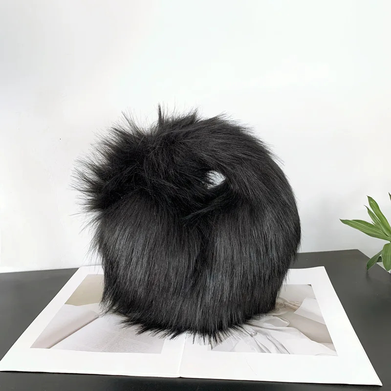 Fur womens small half moon bag warm plush wrist bag womens fashionable fur short handle clutch cute womens coin wallet 241206