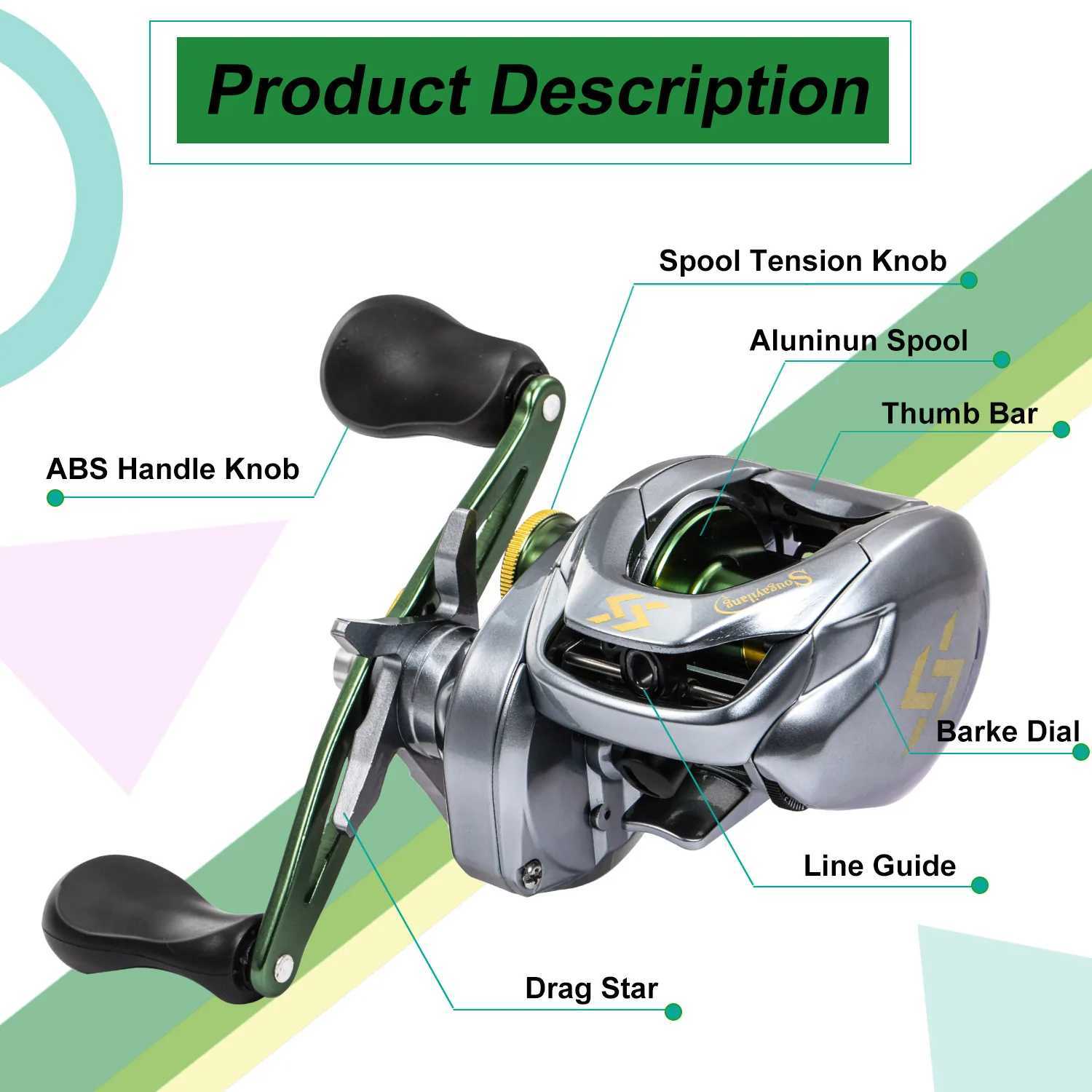 Sougayilang Baitcasting Reel 8KG Max Drag 11+1 Bearing 7.6 Gear Ratio Braking Syst Fishing Reel Baitcaster Reel PescaXJ241209