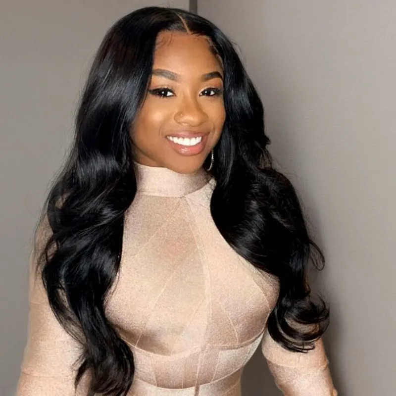 13x4 Lace Body Deep Wave Wigs Look Like Human Hair Brazilian Closure Wigs 32inch Frontal Lace Part Wig for Women Black 280 Density Heat Resistant Glue