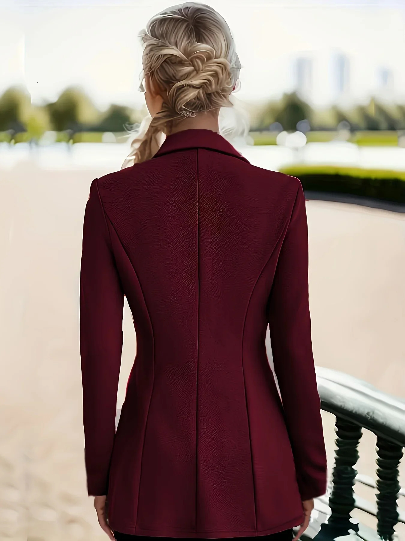 Solid Button Front Blazer Elegant Long Sleeve Slim Blazer For Office Work Womens Clothing 241209