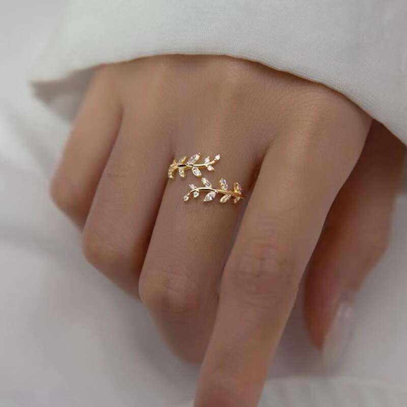 New hot selling diamond inlaid bud ring, niche design, tree branch leaf opening ring accessory