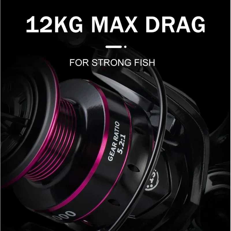 Spinning Reels 8KG-12KG Max Drag Carrete de pesca 5.2 1 Metal Hand Fishing Reel Coils Saltwater Reel for Fishing AccoriesXJ241209