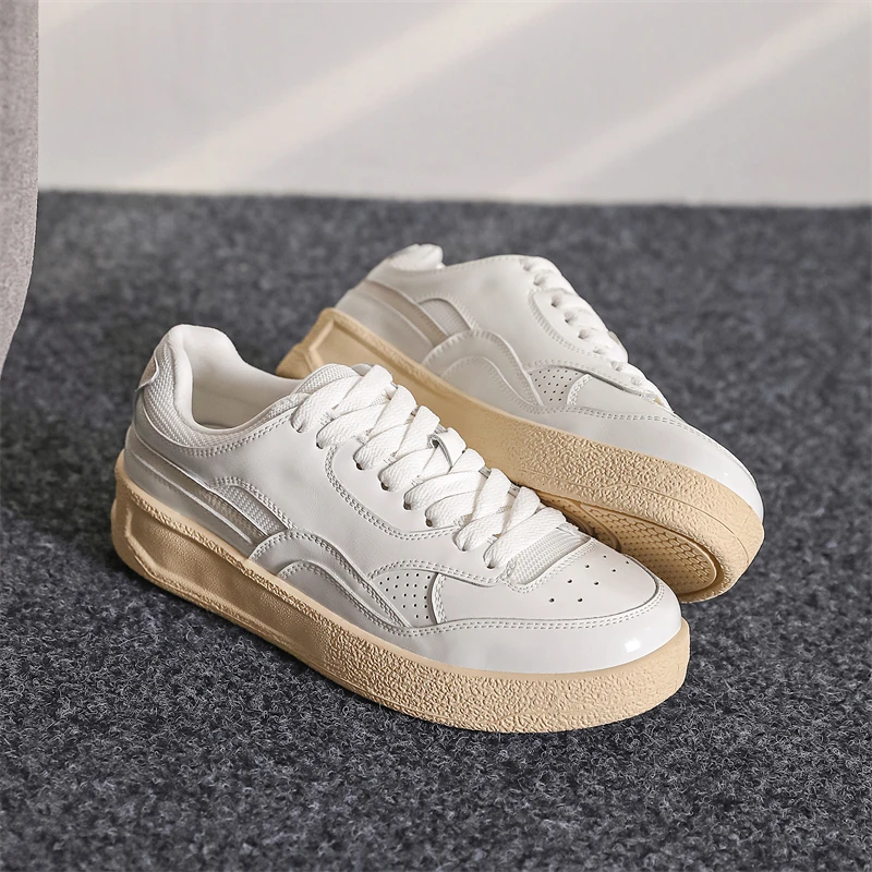 AIYUQI Women's Sneakers Platform Spring Genuine Leather Women's Board Shoes Retro Lace-up Student Shoes Women
