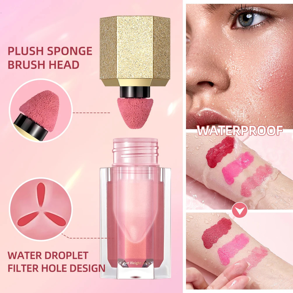 QI 6-Shade Matte Liquid Blush Sponge Brush Long-lasting Blends Pink Girly Blushes High Pigment Face Blusher Women Cosmetics 241209