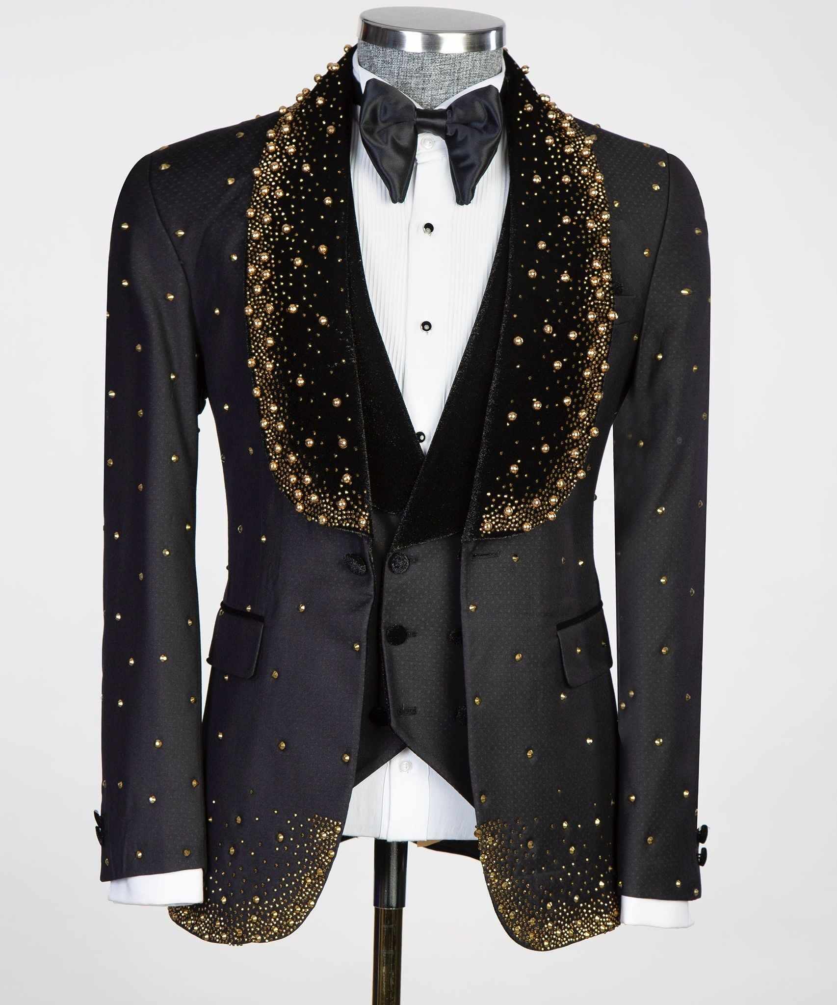 Luxury Wedding Tuxedos Beaded Pearls Jacquard Two Pieces Sets Jacket Vest Shawl Lapel Men Suits Fashion One Button Business Formal Groom Wear Customiz