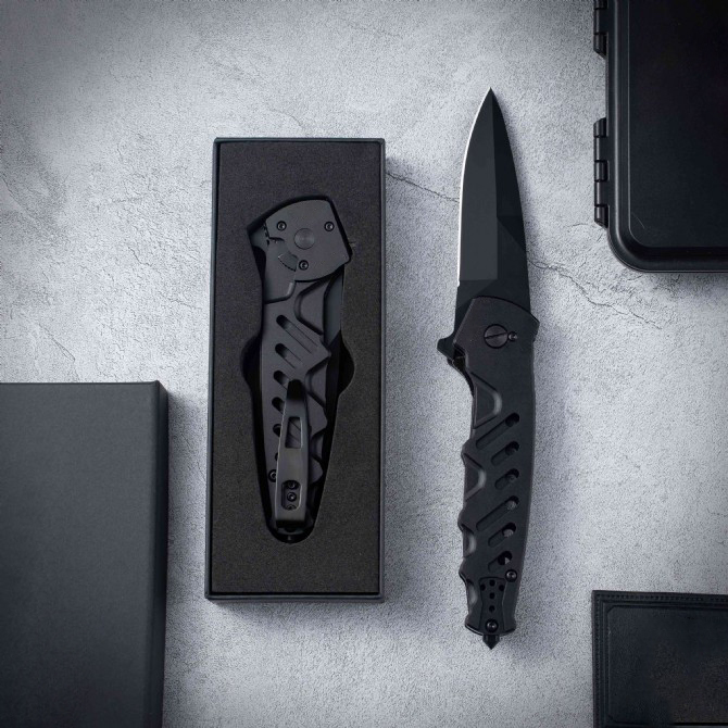 Top Quality NERO Flipper Folding Knife D2 Black Titanium Coating Blade Aviation Aluminum Handle Outdoor Camping Hiking Fishing EDC Pocket Knives
