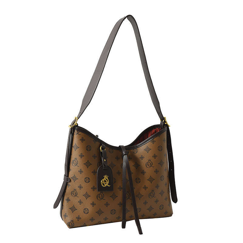 Elegant Old Flower Print Women's Tote Bag - High-End Shoulder Design with Letter Embellishment