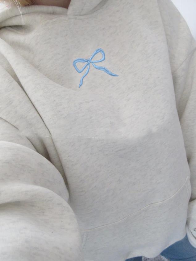 Women's Hoodies & Sweatshirts Simple Ral Letter Bow Pattern Gray Pullover Hoodie