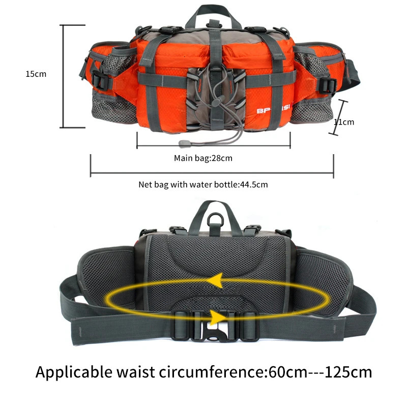 Outdoor Fanny Pack Hiking Fishing Waist Bag 2 Water Bottle Holder Lumbar Pack 800D Waterproof Nylon Cycling Climbing Backpack 241209