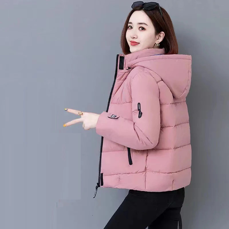 Womens thick wool cotton Parkas winter warm hooded short jacket womens casual solid zipper apron Coats 241209