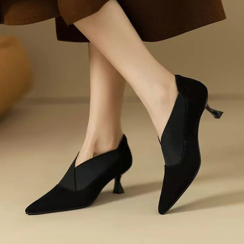 Women Pointed Toe High Heels Shoes Suede Stilettos Shoes Autumn Winter 2025 Elegant Party Shoes Dress Pumps Botas Mujer 241209