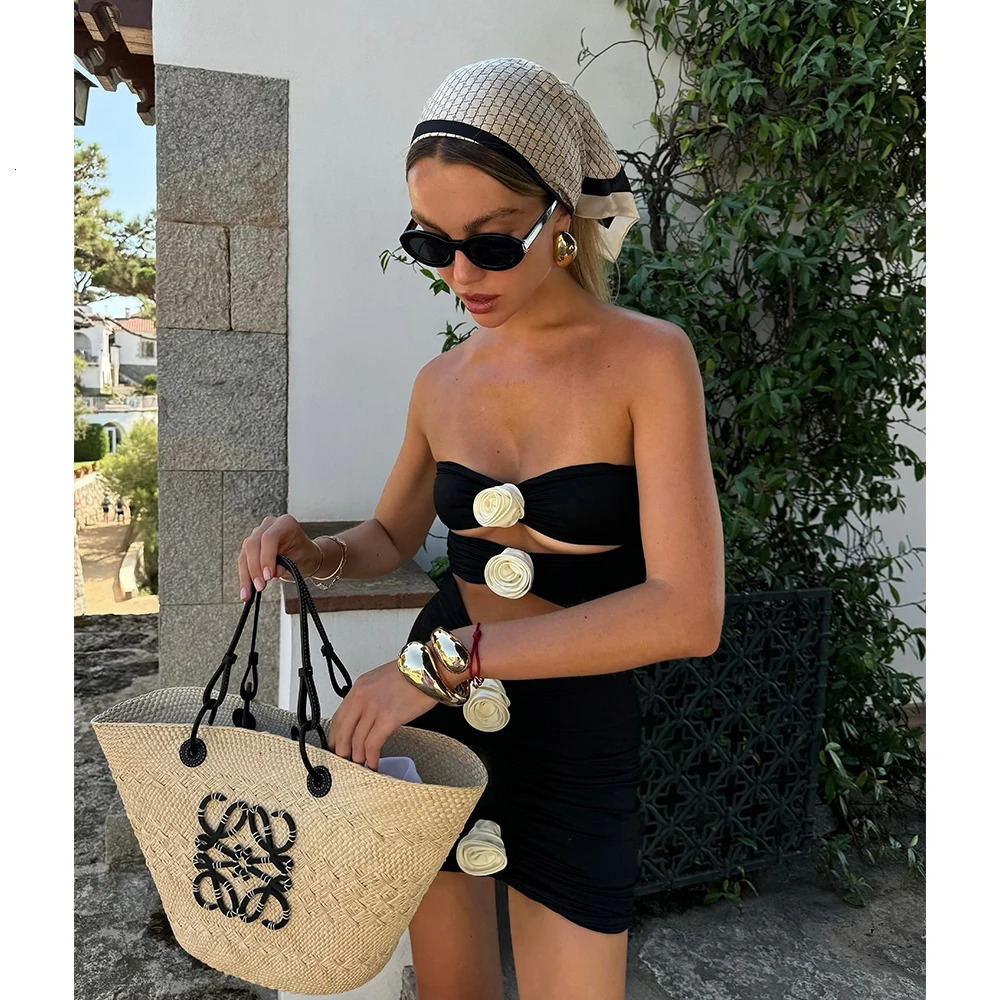 Two piece womens floral lace up push up pad bra white swimsuit beach wear Monokini womens 241204