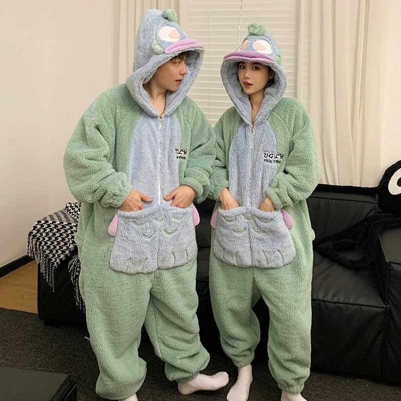 Flannel Unisex Winter Onesies For Adults Panda Pajama Women Anime Onesie Pajamas Overalls Lover Animal Hooded Sleepwear JumpsuitC241209C250109