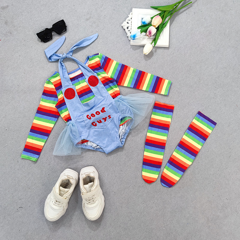 Clothing Sets Baby Girl Boy Halloween Clothes Set RomperLong Sleeve Shirt 2PCS Child Chucky Doll Evil Bodysuit Costume 27Y 230203