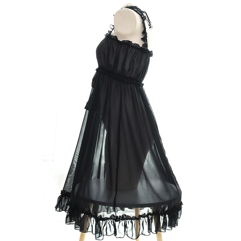 Women's Sleepwear See-through Chiffon Dress Women Sexy Sling Skirt Lolita Girls Cute Bride Cosplay Costume Erotic Lingerie Pajamas With Collar Se