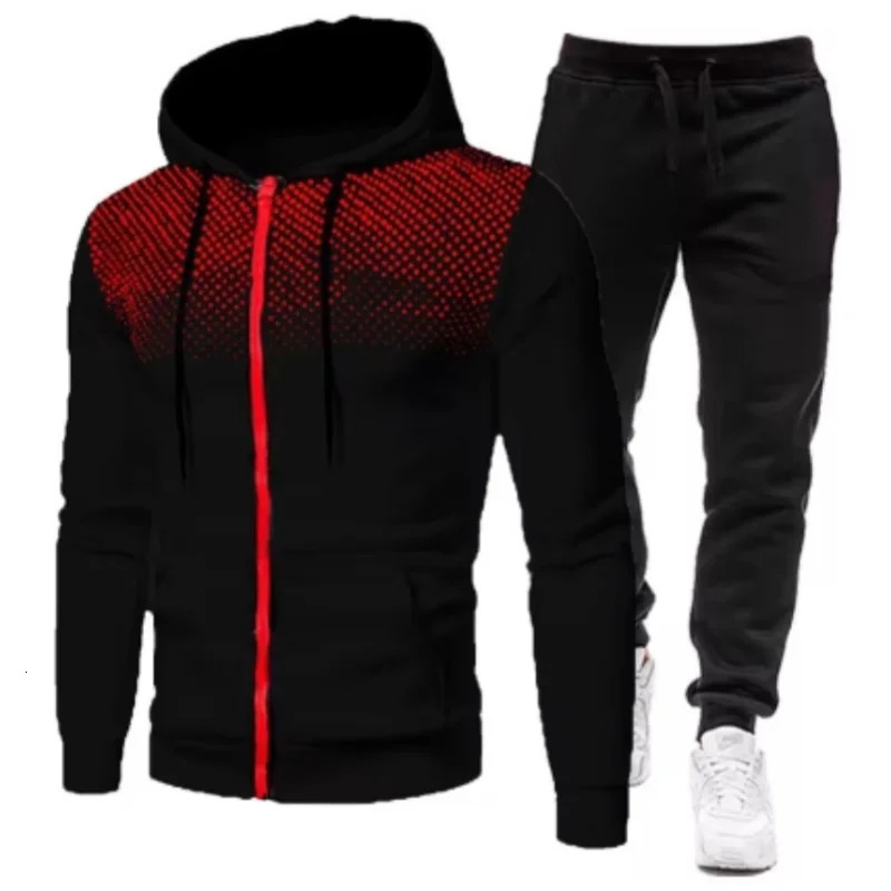 2024 Mens Autumn Winter Sets Zipper HoodiePants Pieces Casual Tracksuit Male Sportswear Clothing Sweat Suit 241209