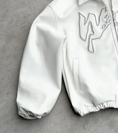 Mens Y2k jacket hiphop retro letter embroidery Harajuku fashion Pu leather long sleeved zipper 241209