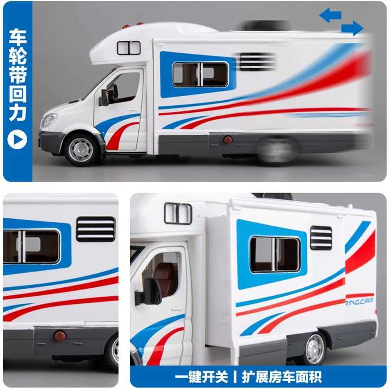 Free shipping 1 28 Diecast Entertainment Metal Camping Van RV Touring Car Model Sound and Light Childrens Toy Gift