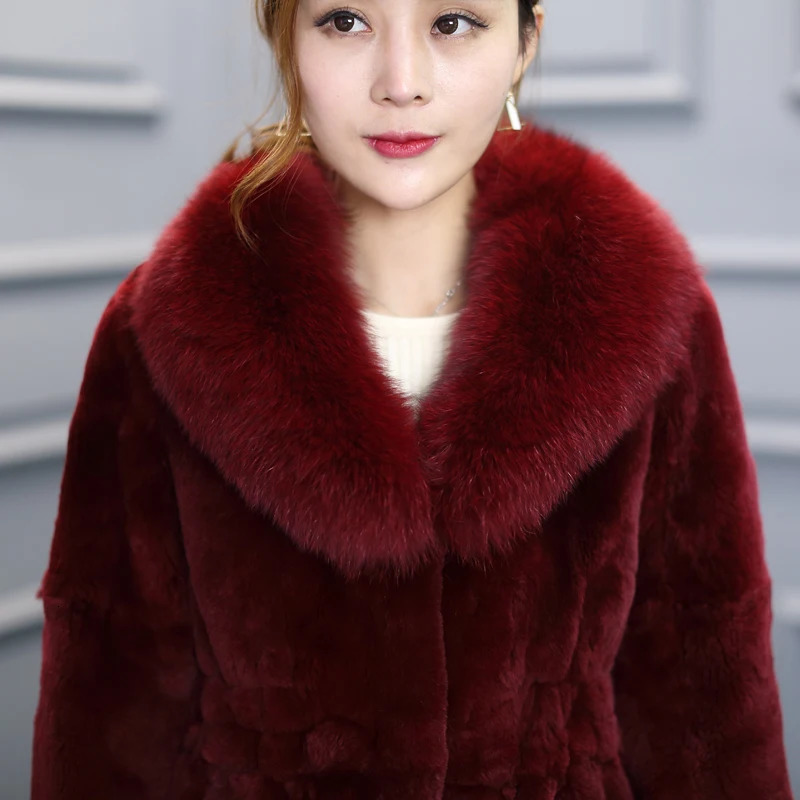 Fur Coat Female Winter Natural Fox Fur Collar Jacket Womens Retro Rex Rabbit Fur Tops Korean Warm Women Coats Hiver TT001 241202