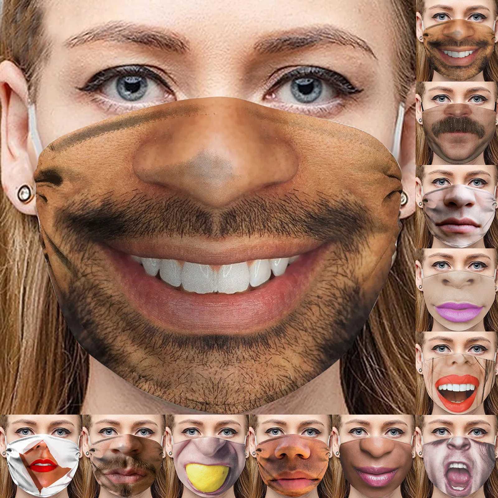 3pcsAdult Funny Mouth Mask 3D Funny Cloth Face Masks Mascarillas Cosplay Headband Washable Reusable Pm2.5 Anti-dust ProtectionXJ241209