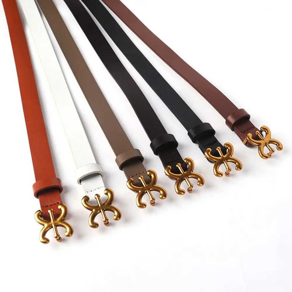 Wen Casual Luxury Design Retro Leather Belt Thin Belt Metal C-Buckle Belt Trouser Dress Belt X241209
