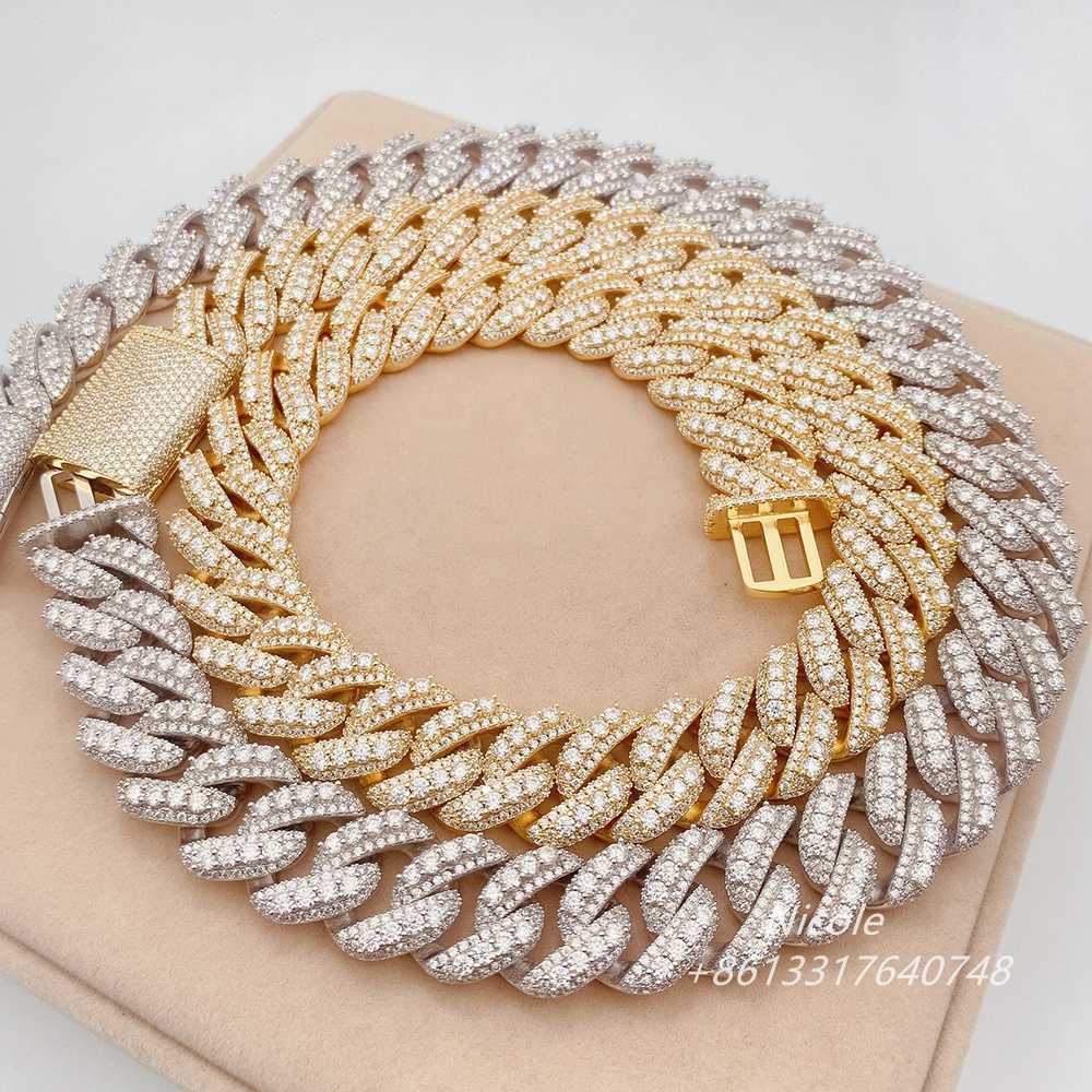 Hip hop iced out 3 rows gra certificate vvs moissanite fine jewelry necklaces miami silver mens 20mm cuban link chain