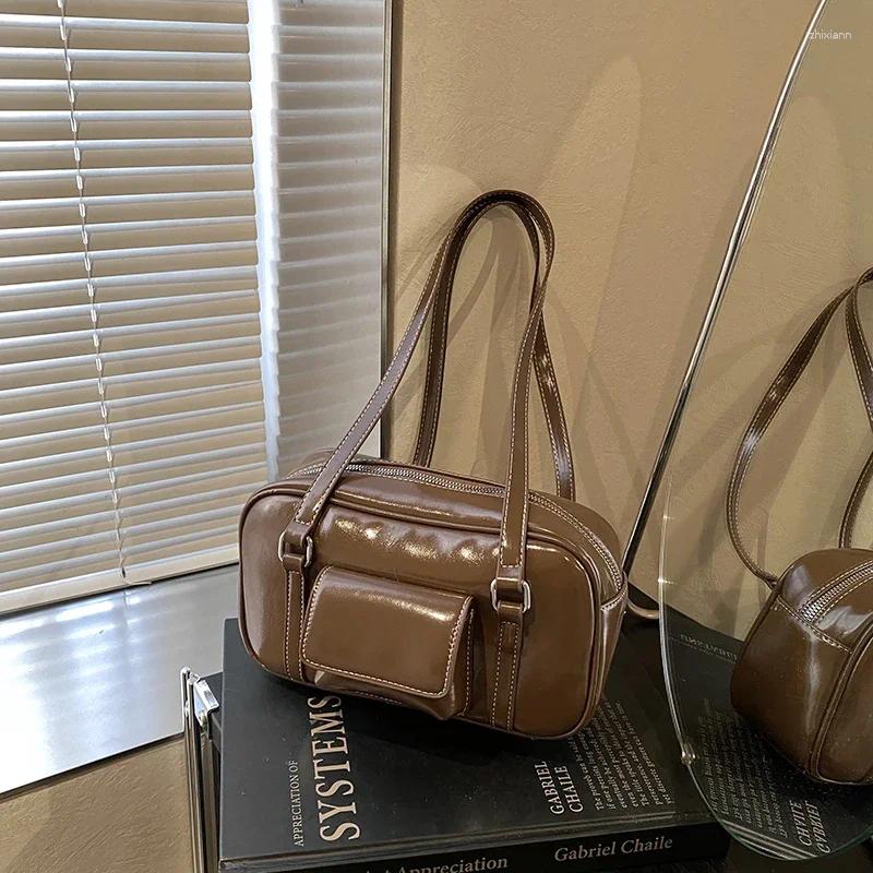 Totes Zipper Sewing Thread PU Shoulder Bags 2025 High Quality Solid Color Large Capacity Versatile Casual Simple Trendy Handbags zhanyishengli