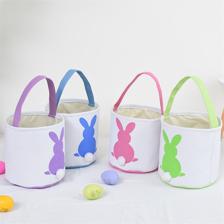 Easter Rabbit Basket Easter Bunny Bags Rabbit Printed Canvas Tote Bag Egg Candies Baskets LT1558