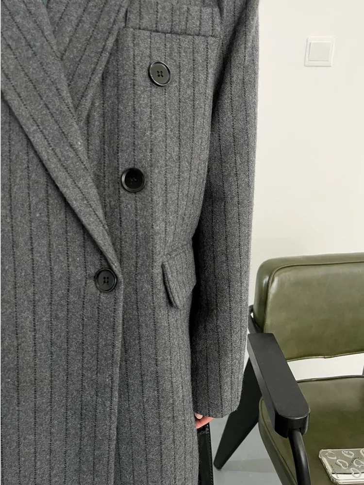 BJTZ temperature medium length loose British striped wool coat womens jacket spring/summer trend HL90 241204