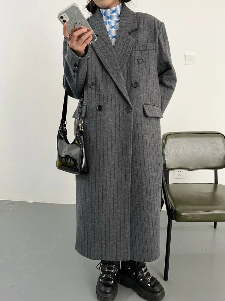 BJTZ temperature medium length loose British striped wool coat womens jacket spring/summer trend HL90 241204