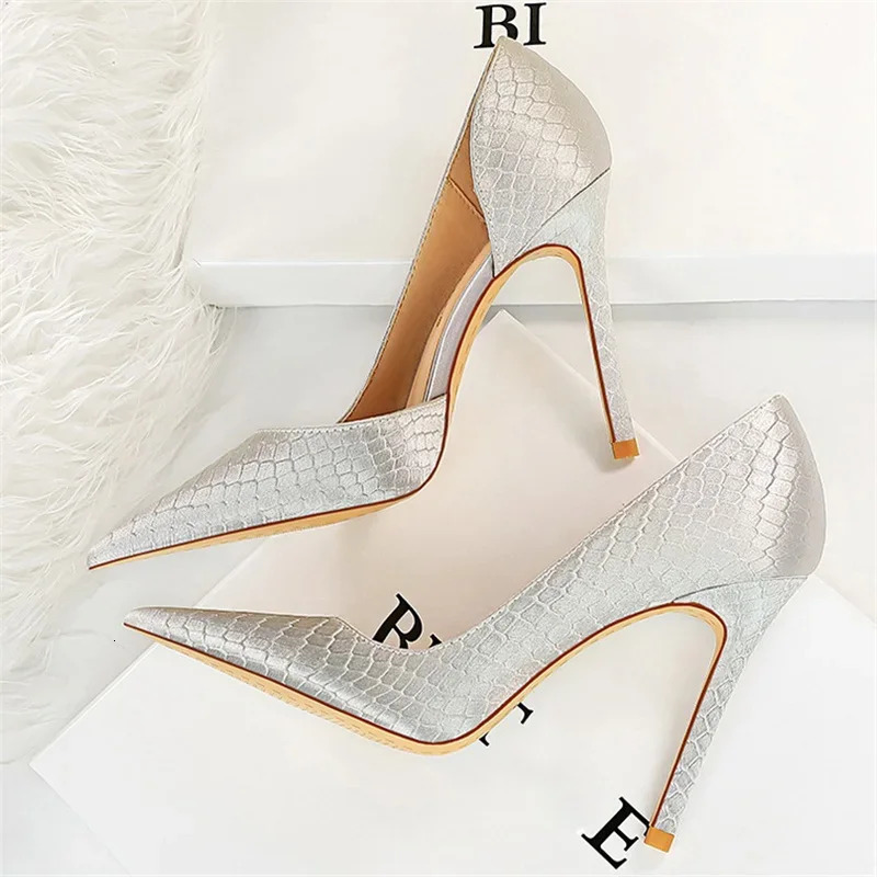Women 7.5cm 10.5cm High Heels Fashion Pumps Lady Plus Size Satin Green Gold Silver Wedding Stiletto Low Heels Fetish Party Shoes 241209