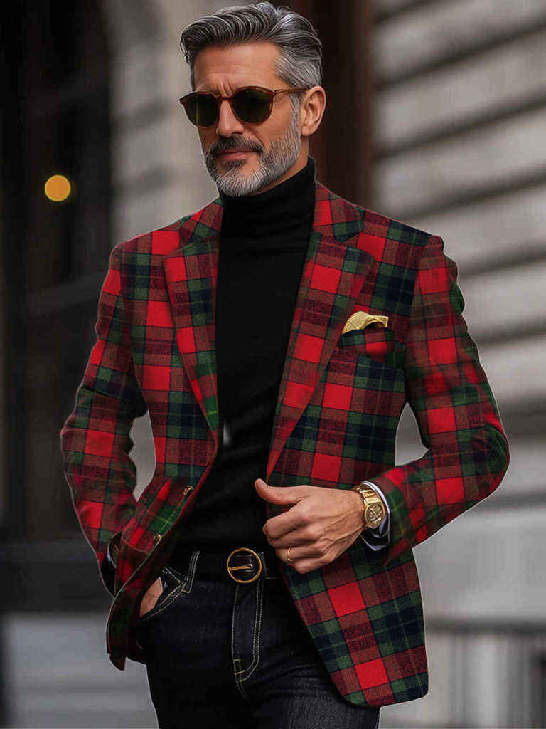 Classic Christmas Men's Coat Tailored Blazers Peaked Lapel Groom Houndstooth Two-Button Special Design Prom Party Custom Made Only One Piece Jack