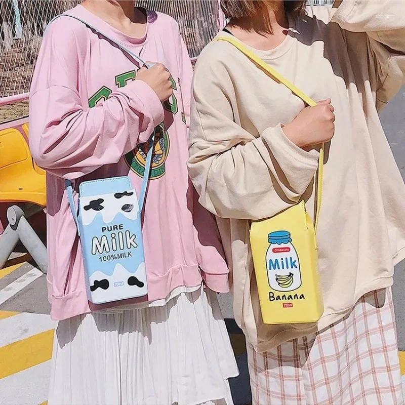 Drawstring Cute Milk Box Women Shoulder Bag Summer Printed Fruit Cartoon Strawberry Banana PU Small zhanyishengli
